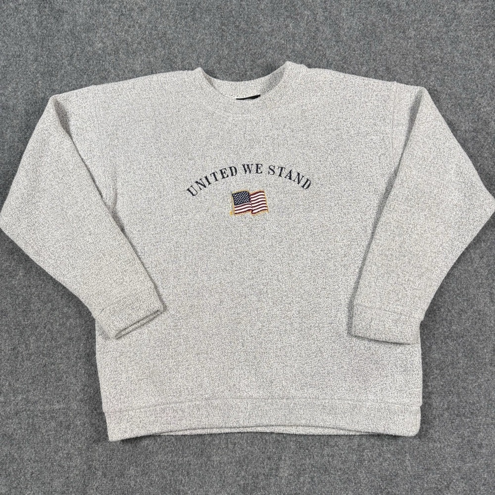 Vintage Exist Terry Cloth Sweatshirt Mens Medium Gray United We Stand USA Made